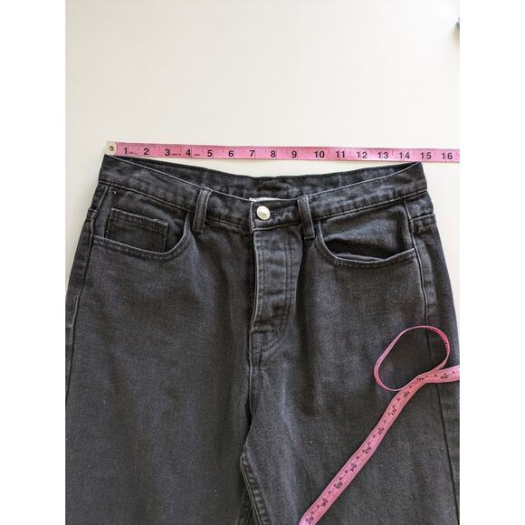 Princess Polly Jeans Denim Ripped Distressed Straight Button Fly Black Size 8 - Picture 12 of 14